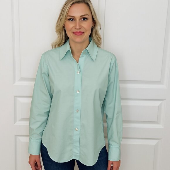 Vince Organic Cotton Tie-Back Shirt in Mint Green | Size M - Picture 1 of 11